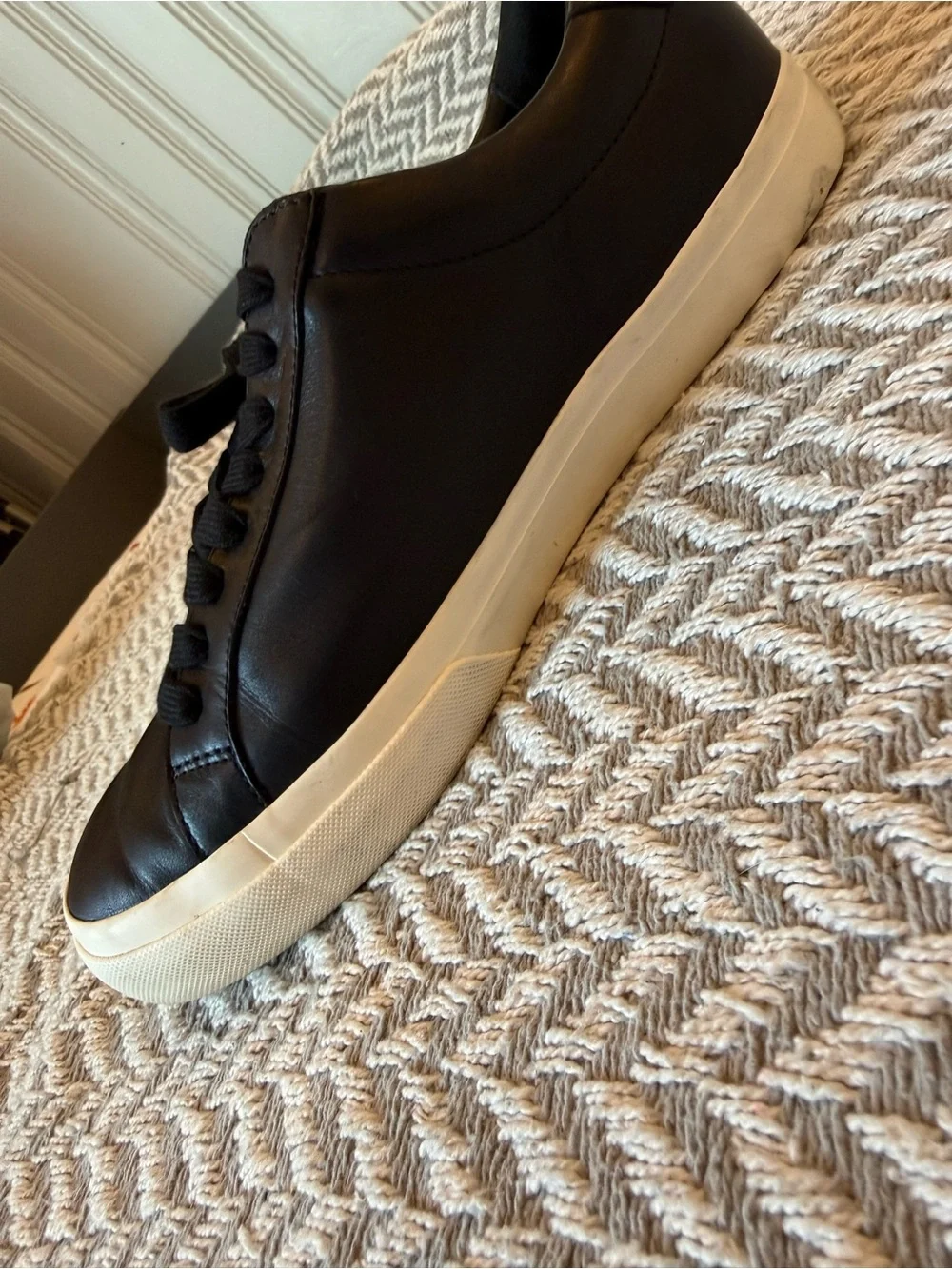 Vince Black Leather Sneakers with White Rubber Sole